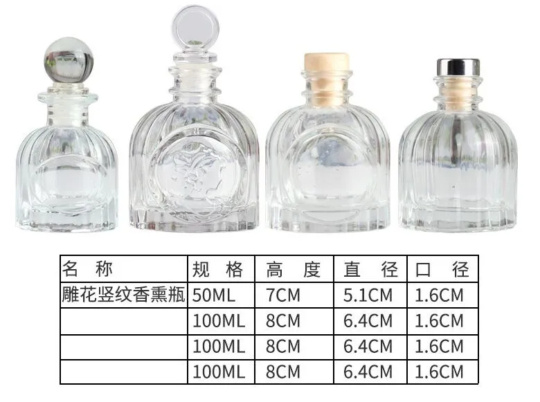 Luxury 50ml Embossed Logo Brand Clear Embossed Perfume Bottle Diffuser Glass Bottle