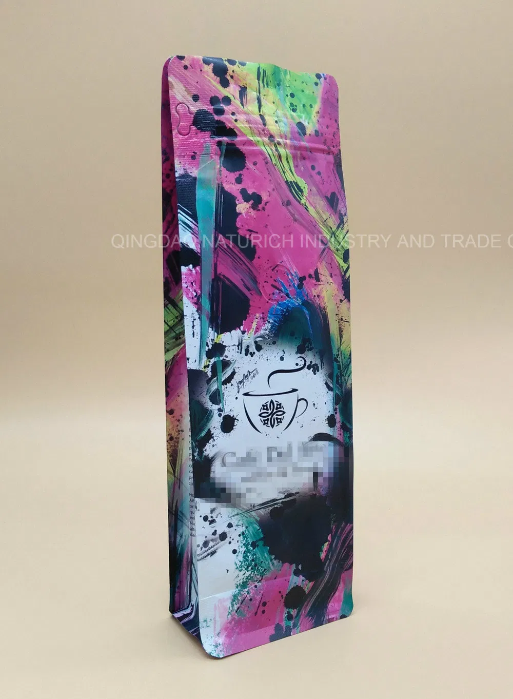 Matte Black Resealable Stand up Flat Bottom Foil Coffee Bag with Valve 350g 400g Coffee Bag