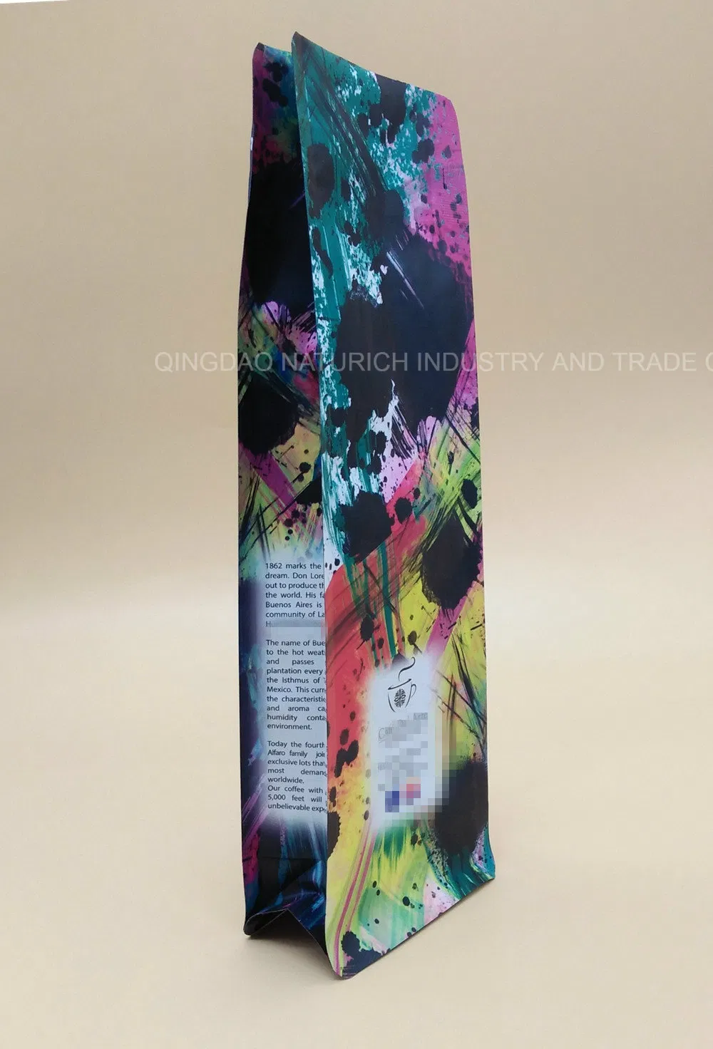 Matte Black Resealable Stand up Flat Bottom Foil Coffee Bag with Valve 350g 400g Coffee Bag