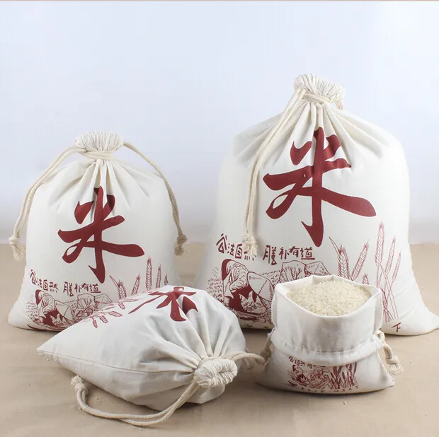 Natural Cotton Drawtring Bag & Canvas Rice Packing Bag with Custom Logo