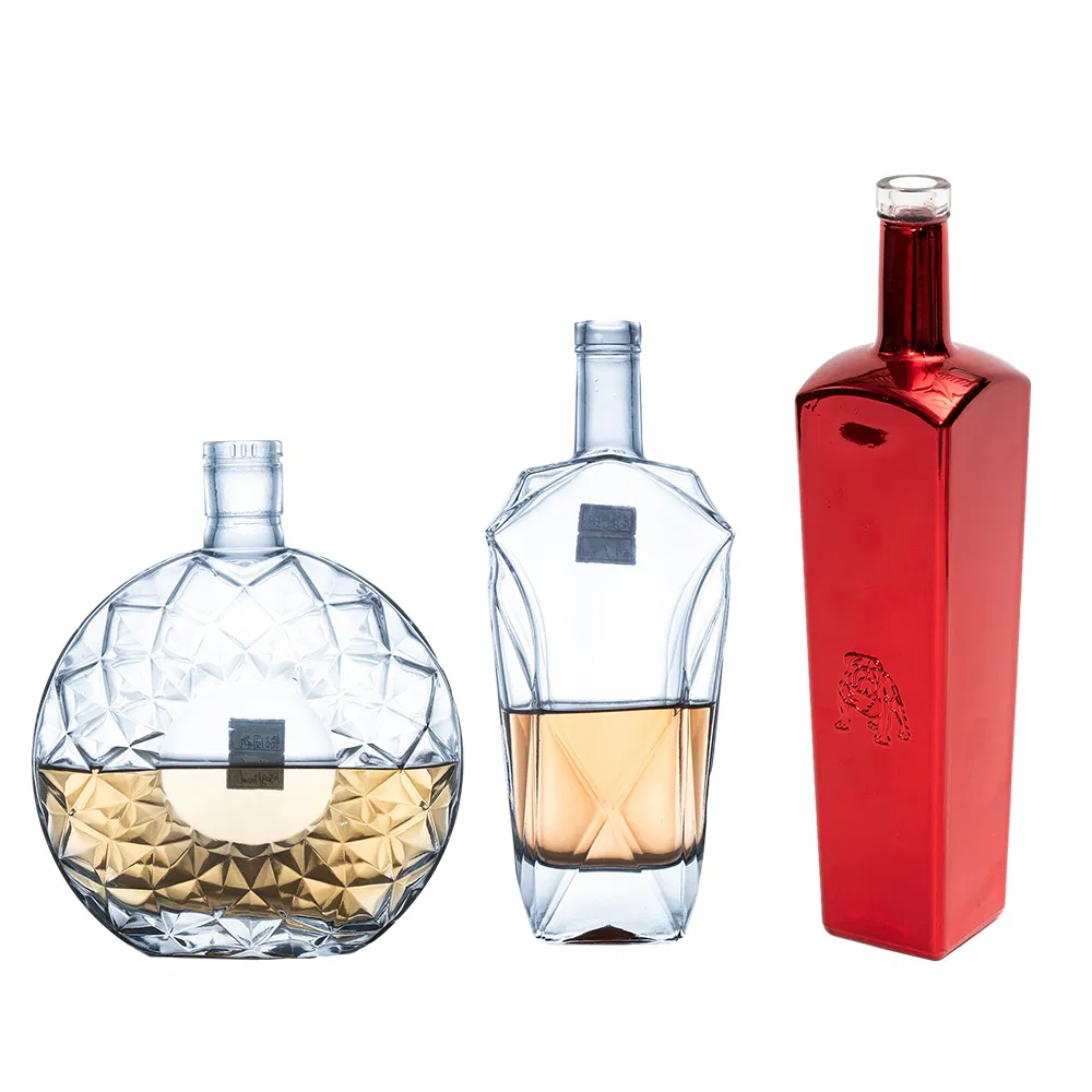Premium Delicate Durable 250ml 500ml 750ml Glass Bottle Round Shape Liquor Bottle with Decal Surface