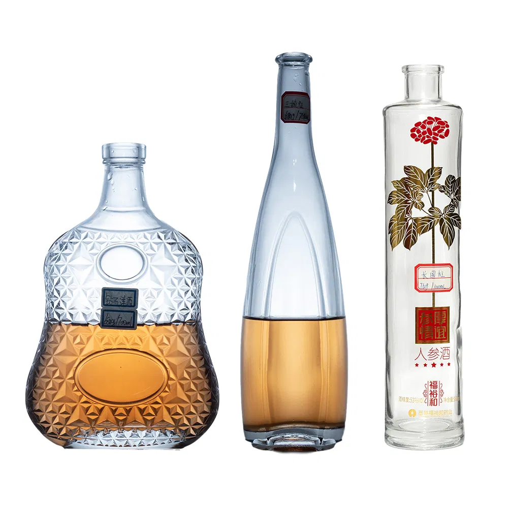 Premium Delicate Durable 250ml 500ml 750ml Glass Bottle Round Shape Narrow Mouth Glass Bottle with Decal Surface