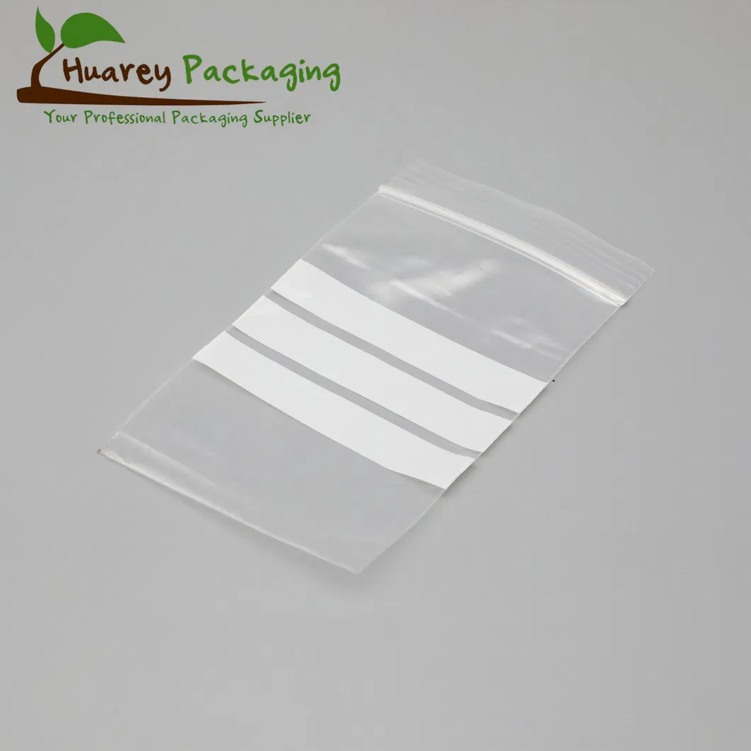 Reclosable Storage Packing Clear Transparent LDPE/ PE Plastic Zipper Bag with Writable White Stripes