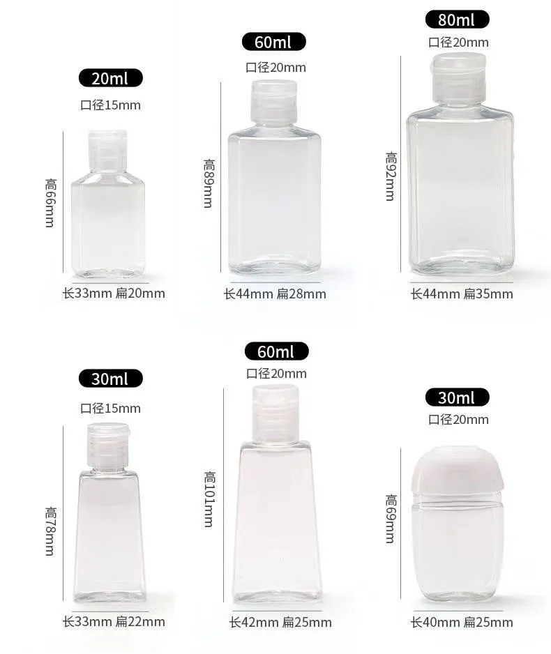 Small Size Antibacterial Hand Sanitizer 60ml Plastic Empty Hand Sanitizer Bottle with Flip Top Cap