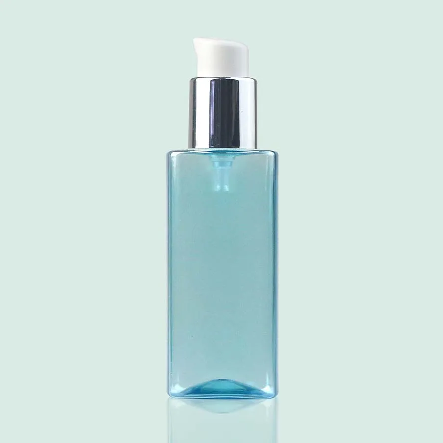 Square 170ml Pet Plastic Cosmetic Bottle with Sliver Lotion Pump
