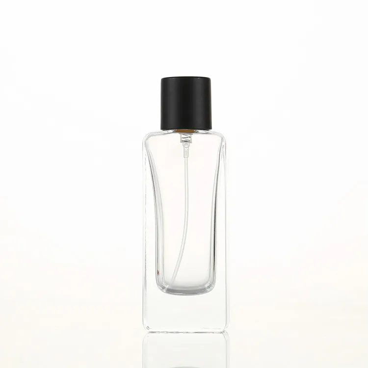 Transparent Perfume Glass Bottle 50ml with Sprayer Rectangular Bottle
