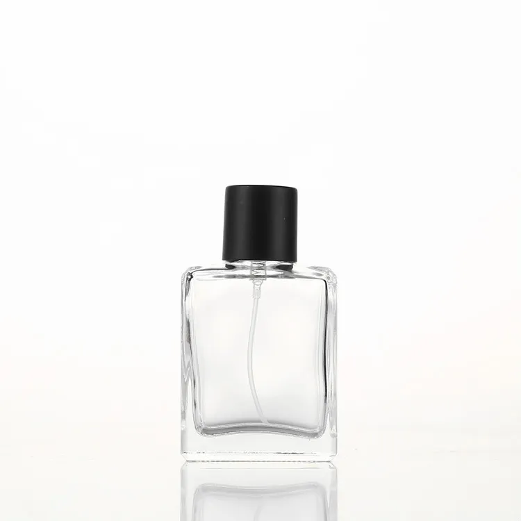 Transparent Perfume Glass Bottle 50ml with Sprayer Rectangular Bottle