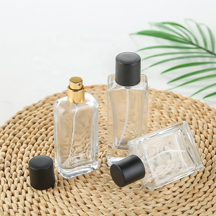 Transparent Perfume Glass Bottle with Sprayer Rectangular Empty Bottle 50ml