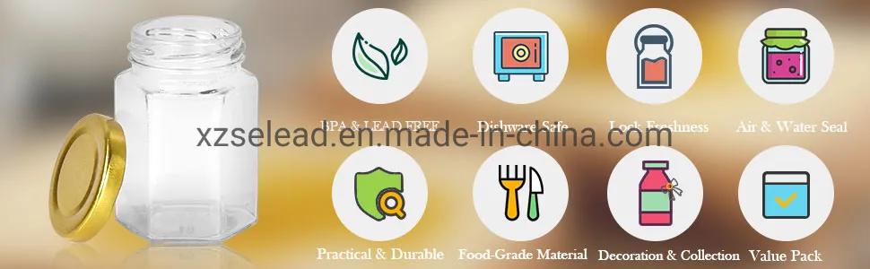 Wholesale Customized 100ml 220ml 380ml Empty Clear Hexagon Glass Jars for Honey with Wooden Lid and Dipper