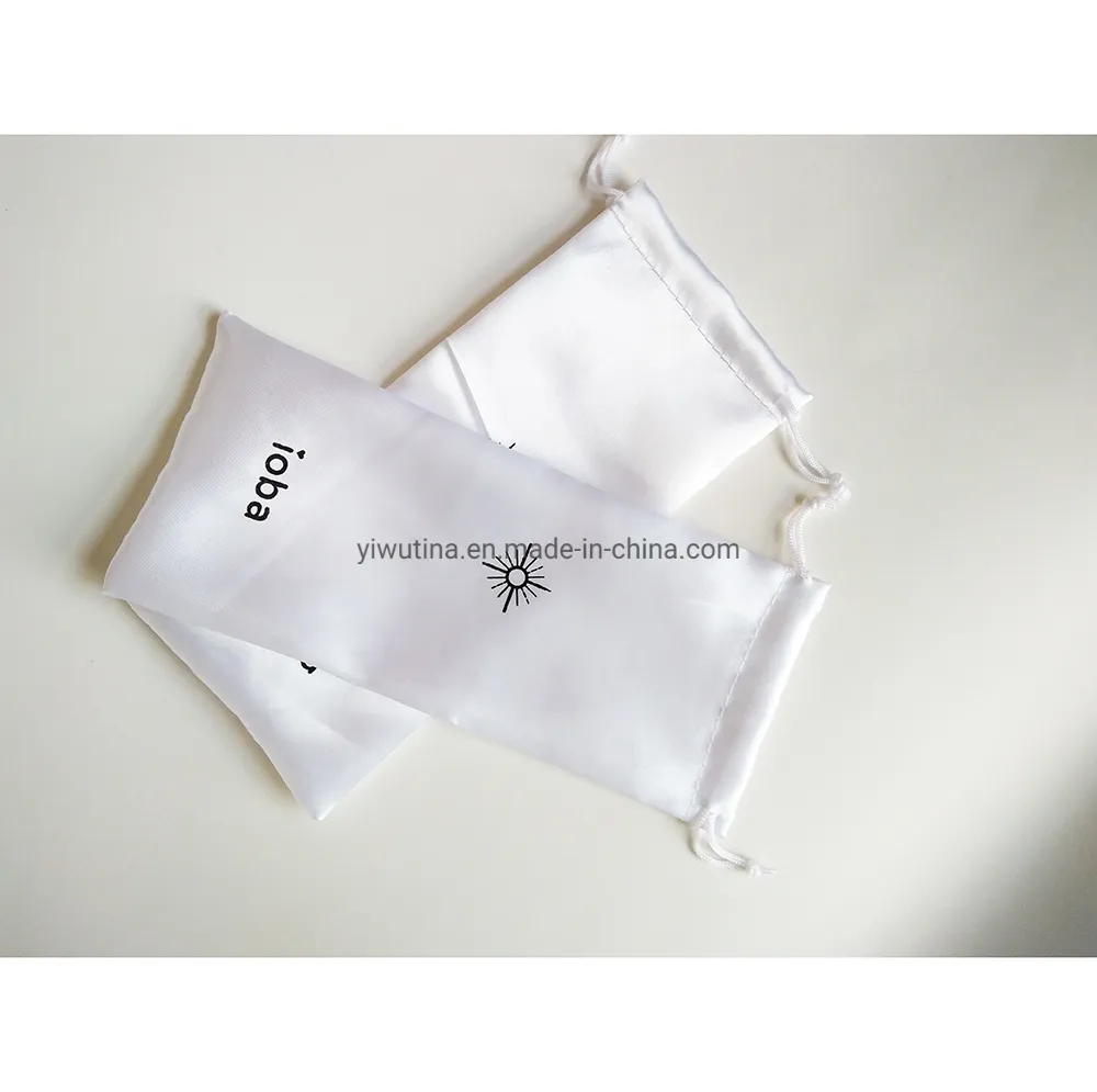 Wholesale Customized Small Dust Silk Satin Bag Hair Wig Extension Black Drawstring Satin Pouch with Logo Printing