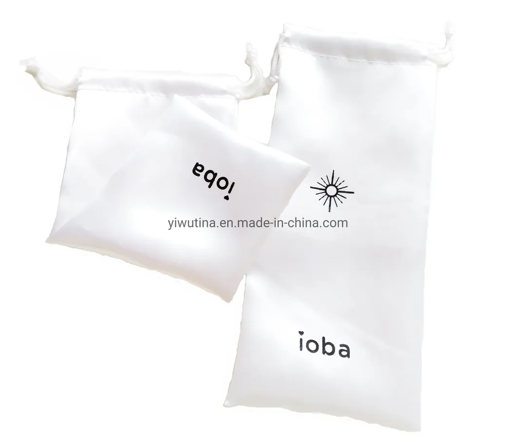 Wholesale Customized Small Dust Silk Satin Bag Hair Wig Extension Black Drawstring Satin Pouch with Logo Printing