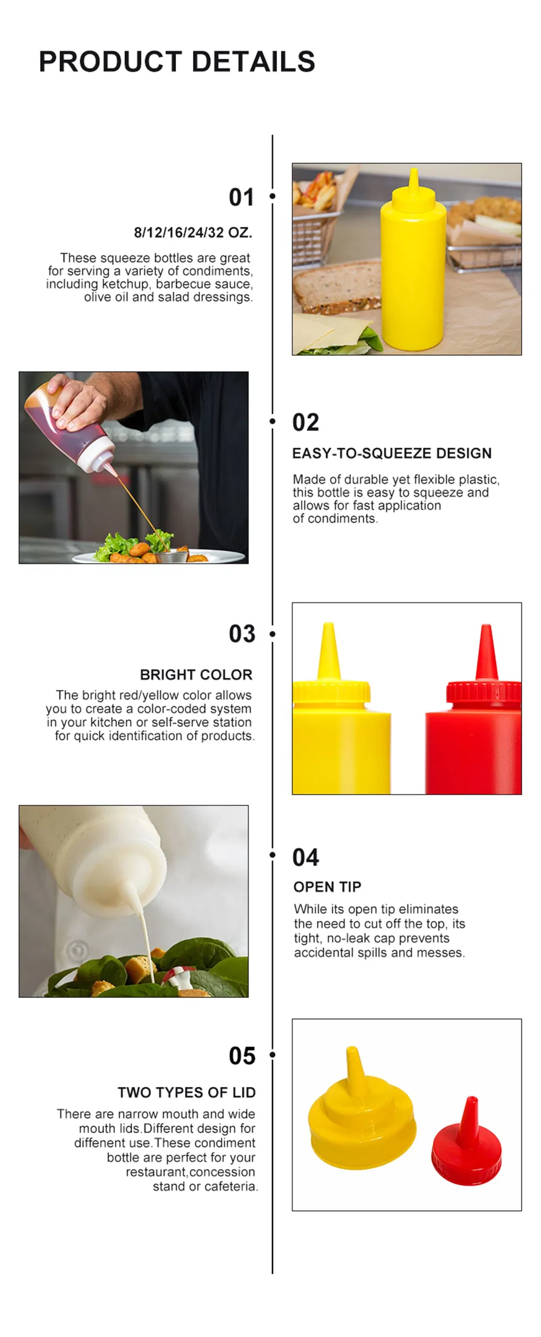 Wholesale Food Grade Ketchup Condiment Plastic Sauce Squeeze Bottle