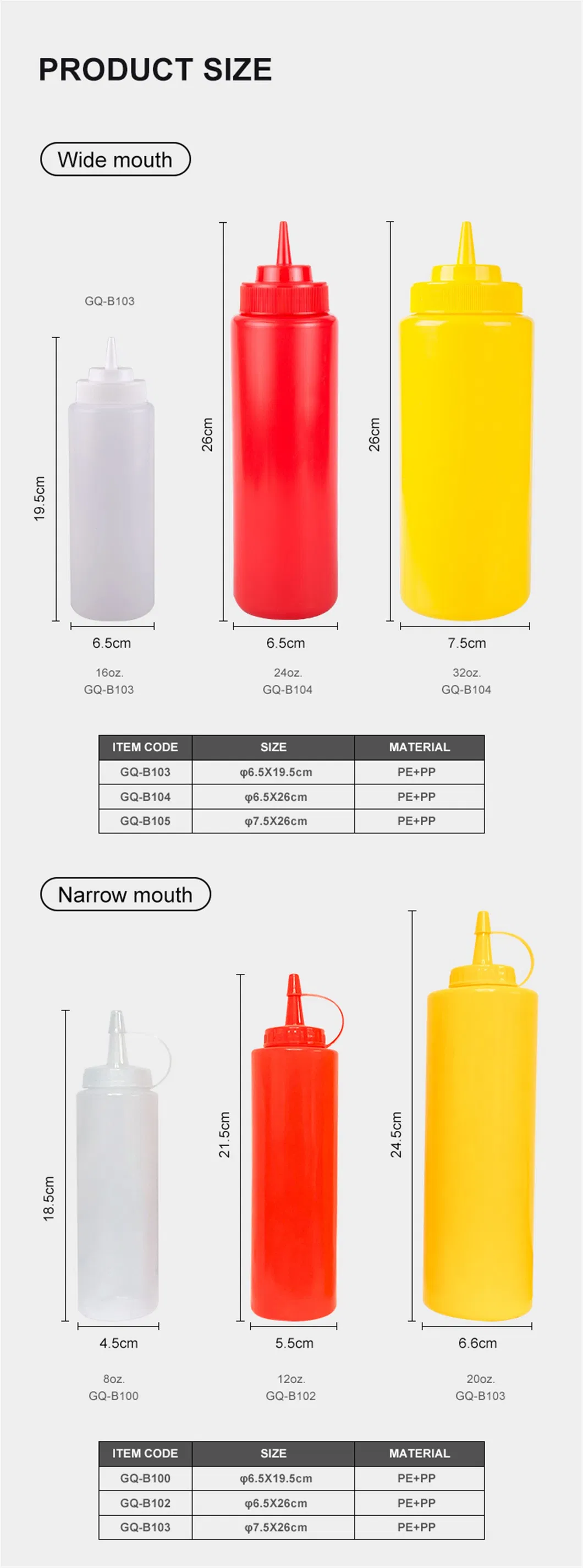 Wholesale Food Grade Ketchup Condiment Plastic Sauce Squeeze Bottle