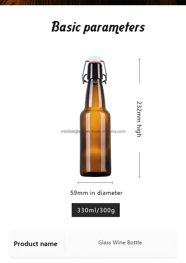 Wholesale Free Sample 330ml 500ml 750ml 1000ml Amber Glass Beer, Wine Bottle for Juice Kombucha Soda Liquor with Swing Top Caps