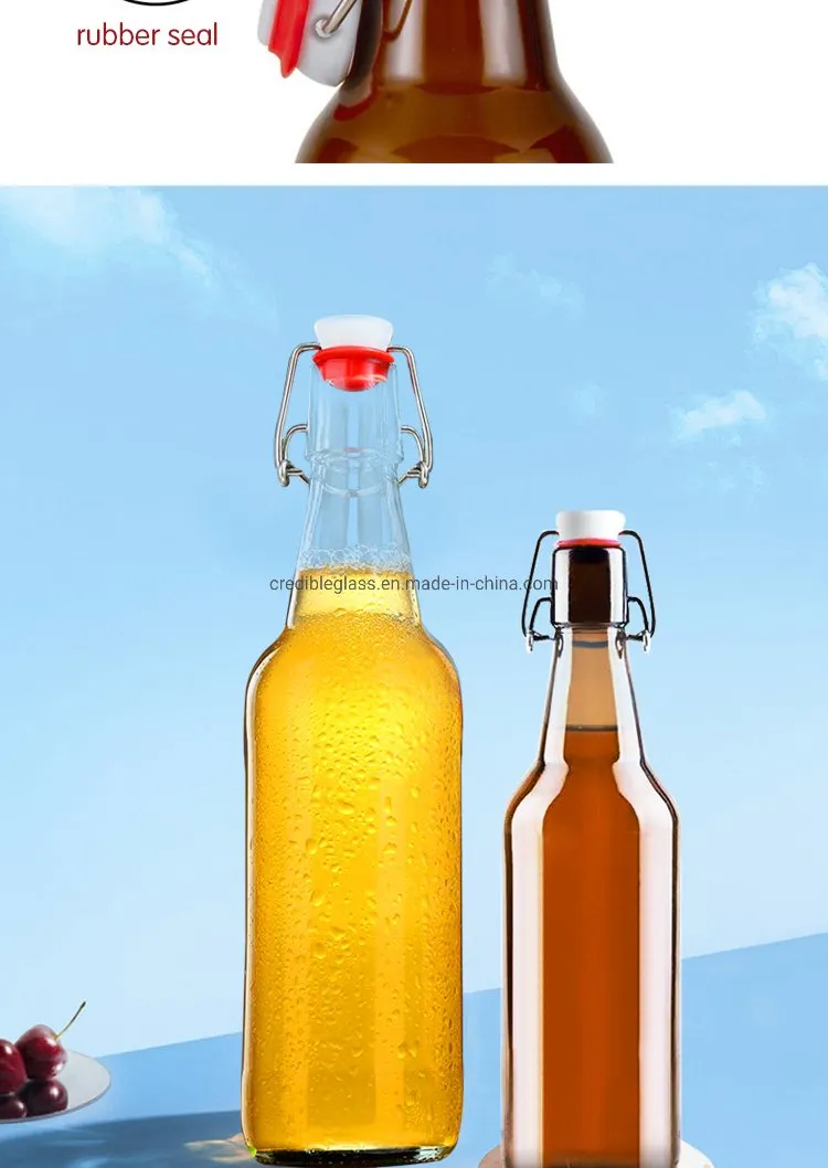 Wholesale Free Sample 330ml 500ml 750ml 1000ml Amber Glass Beer, Wine Bottle for Juice Kombucha Soda Liquor with Swing Top Caps