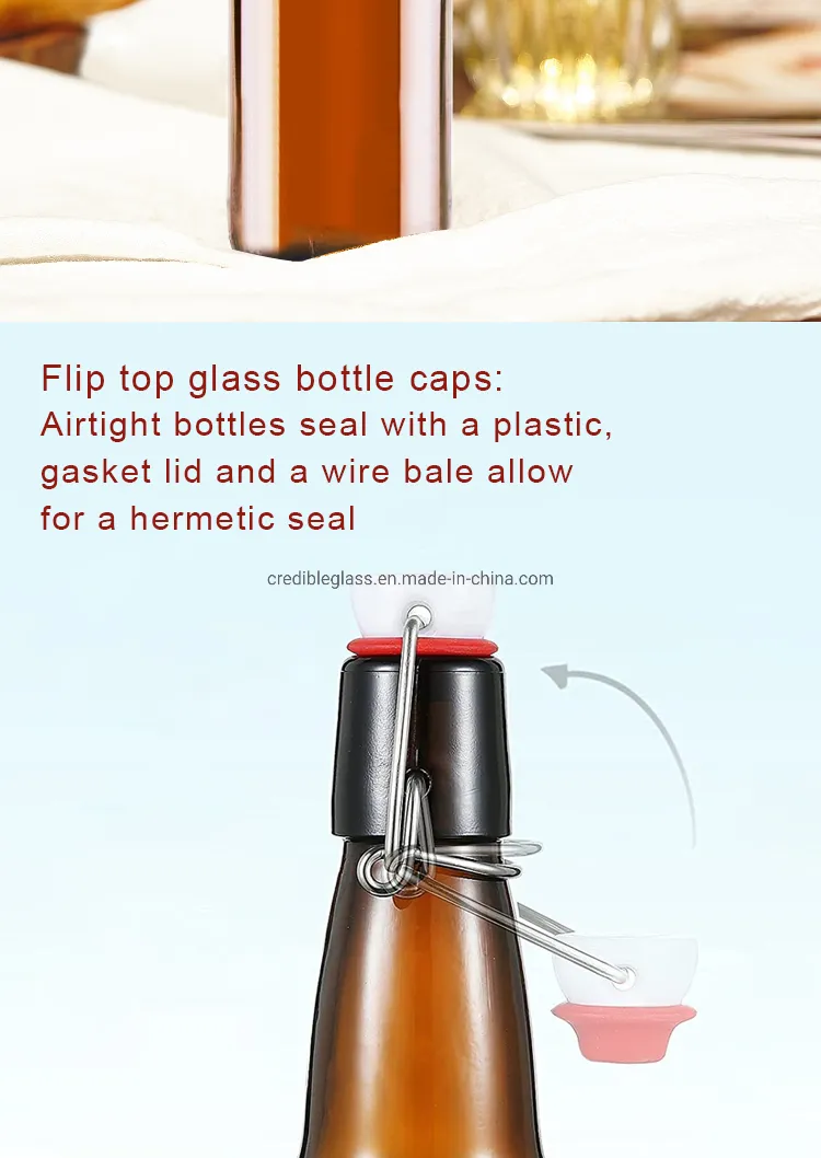 Wholesale Free Sample 330ml 500ml 750ml 1000ml Amber Glass Beer, Wine Bottle for Juice Kombucha Soda Liquor with Swing Top Caps