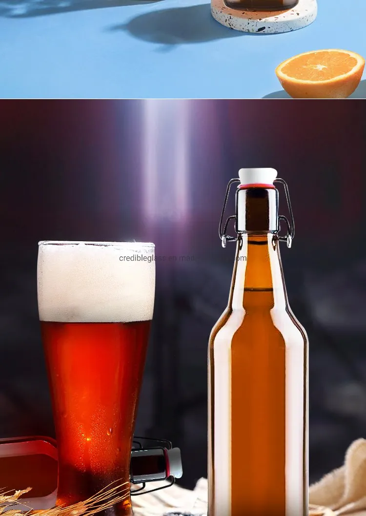 Wholesale Free Sample 330ml 500ml 750ml 1000ml Amber Glass Beer, Wine Bottle for Juice Kombucha Soda Liquor with Swing Top Caps