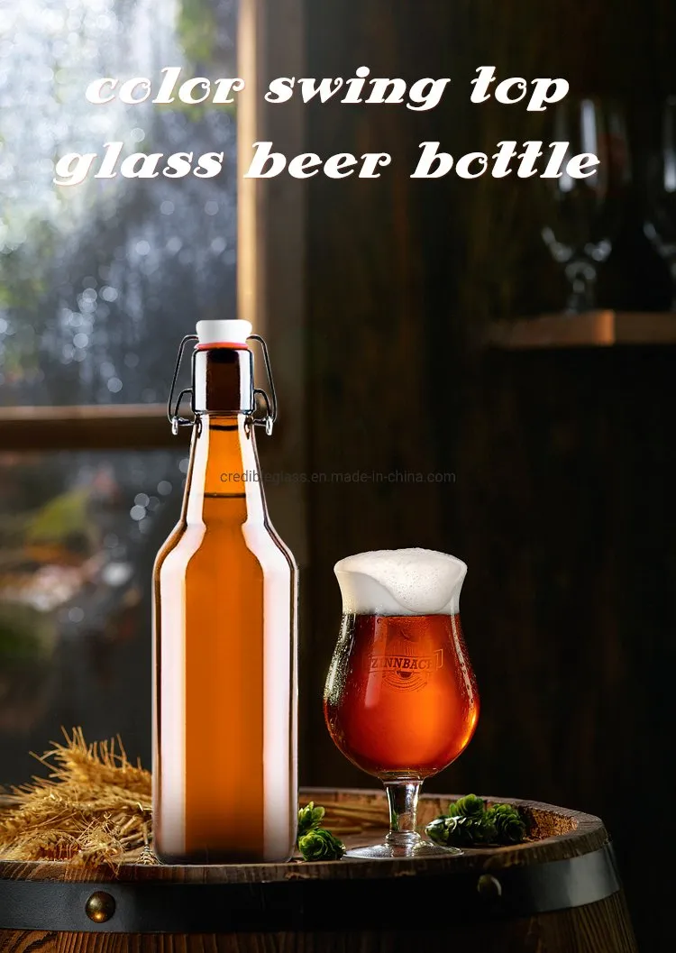 Wholesale Free Sample 330ml 500ml 750ml 1000ml Amber Glass Beer, Wine Bottle for Juice Kombucha Soda Liquor with Swing Top Caps