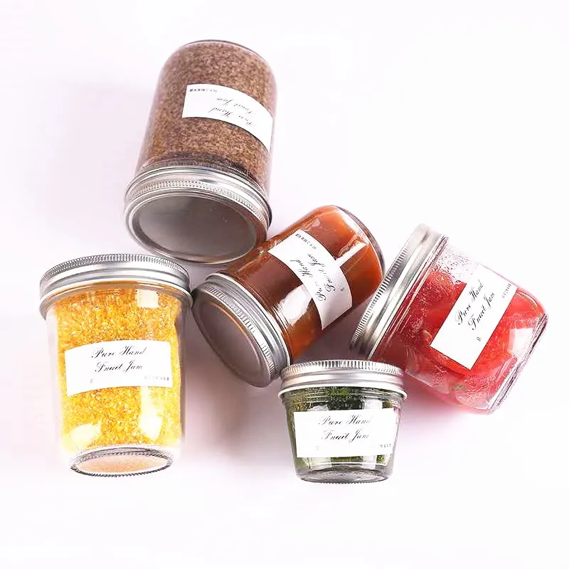 Wide Mouth Empty Clear 100ml 200ml 250ml 300ml 400ml 500ml 650ml Hot Sauce Caviar Honey Jam Jelly Glass Jar with Tinplate Lid